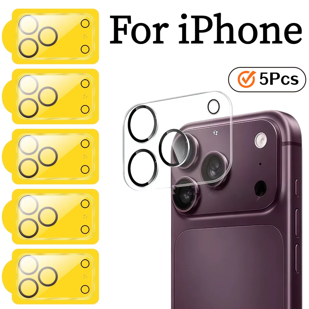 5-Pack Rear Camera Lens for iPhone 18Pro Max/17/16/15/14/13/12/11 Pro Max Plus Mini with 9H Tempered Glass Protection