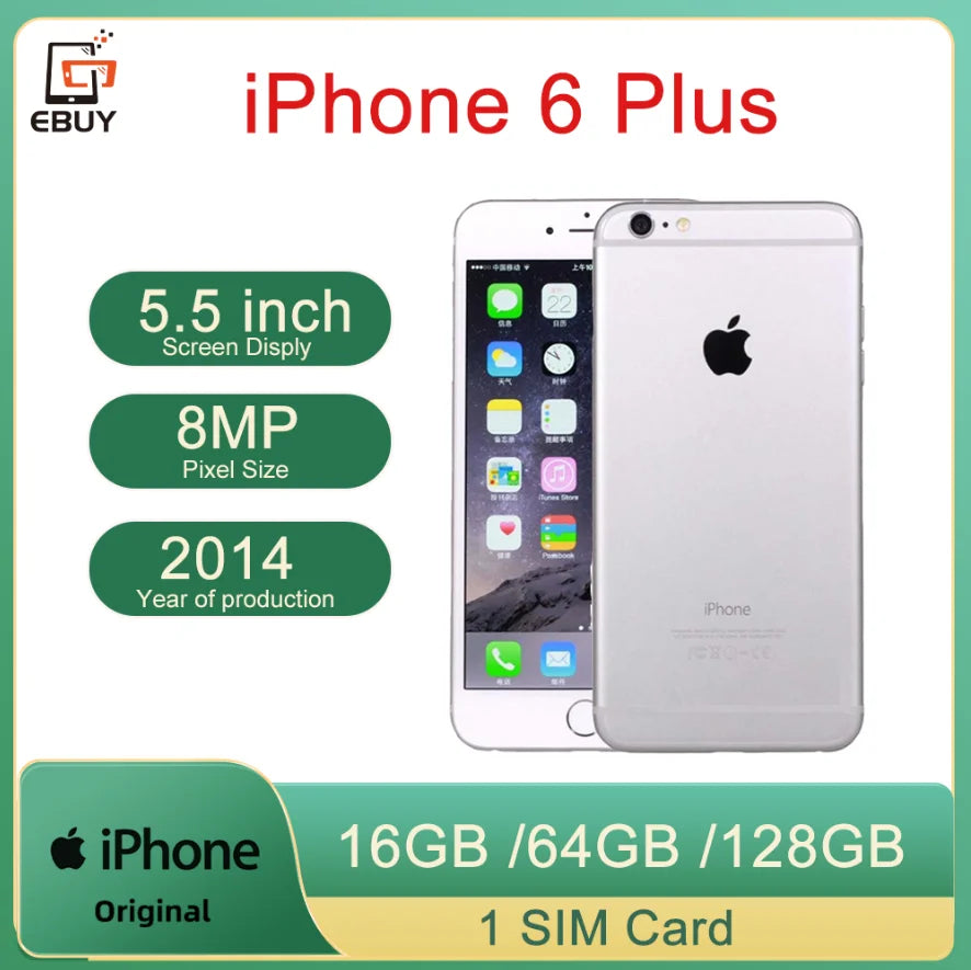 Original Apple iPhone 6 Plus 4G LTE Mobile Cell Phone 5.5" ROM 16/64/128GB 8MP Unlocked Cellphone.The highest system is IOS 12.