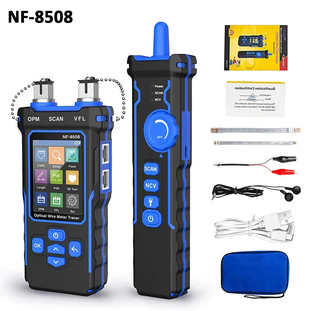 NOYAFA NF-8508 LCD Cable Tester Measure Length Wiremap PoE Testing VFL&OPM CAT5 CAT6 RJ45 Tester Cable Locator Inspection Tools