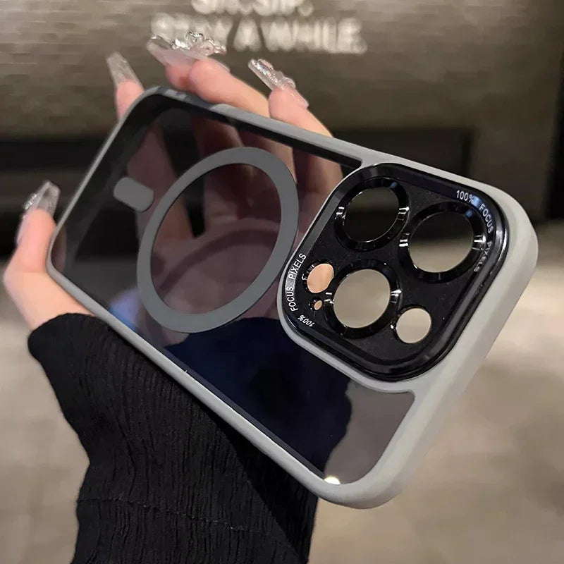 Luxury Matte Transparent Magsafe Stand for iPhone 17/16/15/14/13/12 Pro Max Plus/11 Phone Case with Magnetic Case