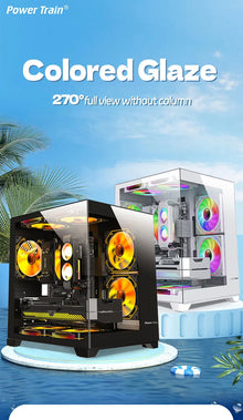 Power Train Coloured Glaze PC Case Sea View Room 270° Full View Without Column Desktop Chassis Support 240 Water Cooler