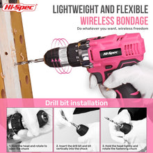 Hi-Spec Pink Electric Screwdriver Drills Kit Home Tool Kits Set Repair Electric Cordless Drills Complete Tool Box Kit Hammer