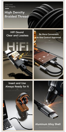 Adaptador de audio Essager de Lightning a jack de 3.5 mm, cable auxiliar para auriculares, adaptador de USB tipo C a 3.5 mm, OTG tipo C para iPhone, Xiaomi, OnePlus