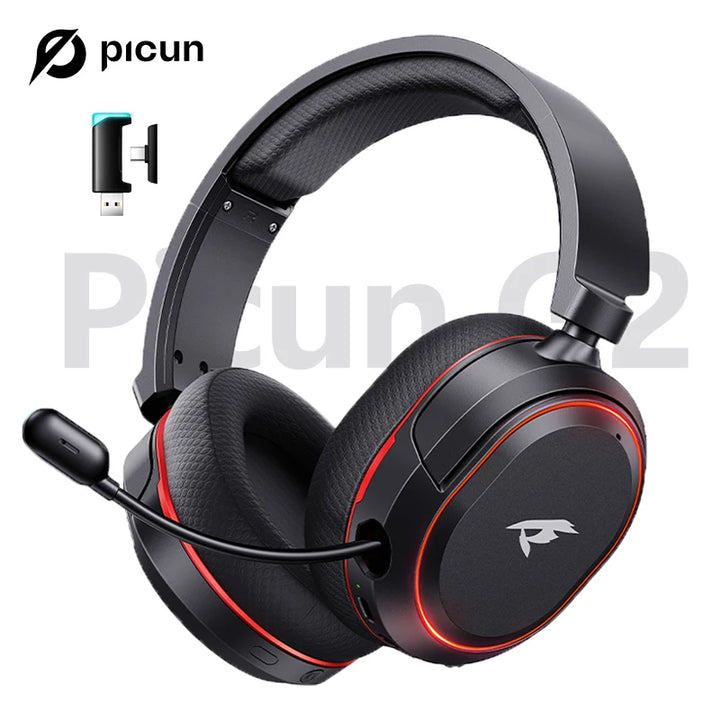 Picun G2 Wireless Gaming Headset Bluetooth 2.4G Headphones 7.1 Surround 5ms Low Latency ENC Mic for PC PS4 PS5 Phone Switch