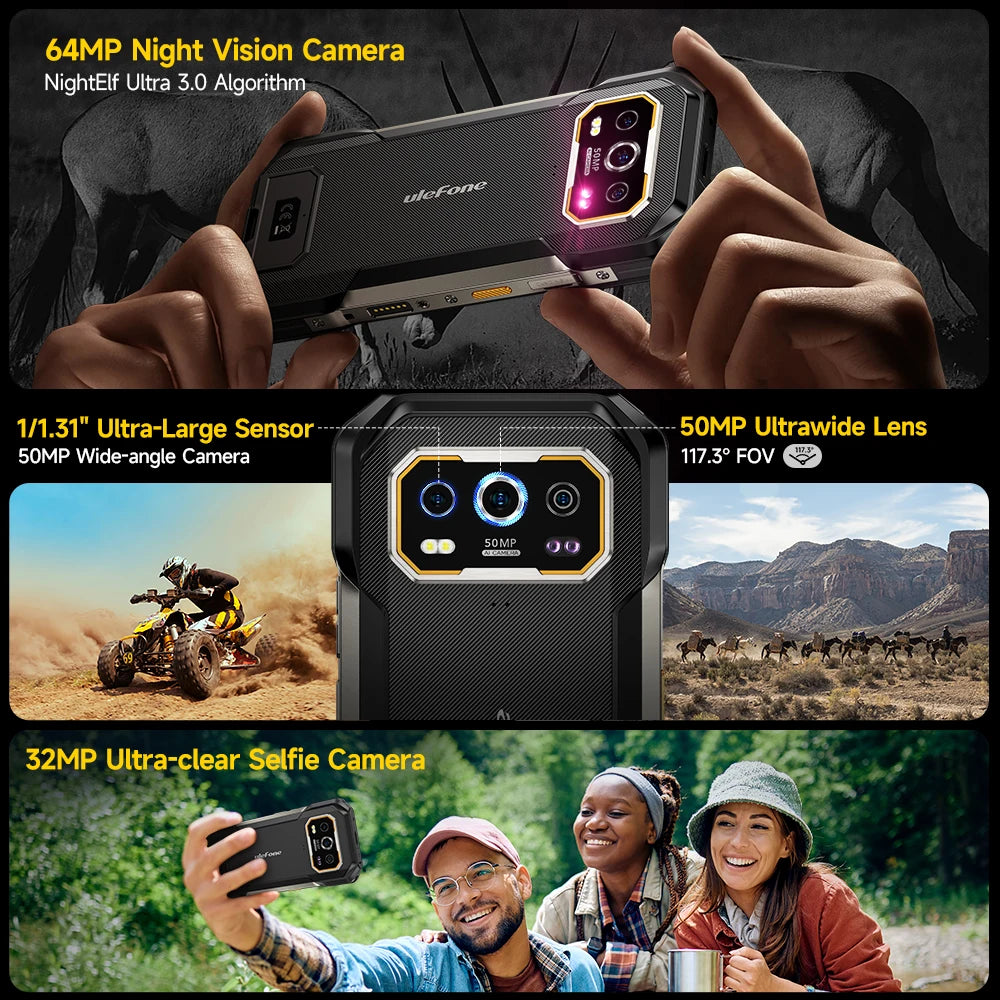 Ulefone Armor 27 Pro 5G Rugged Phone 10600mAh 50MP Camera 64MP Night Smartphone Android 14 Up to 24GB+256GB NFC Waterproof Phone