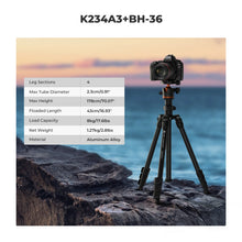 K&F CONCEPT 178cm Lightweight Camera Tripod Cellphone Clip Travel DSLR Tripod for Nikon Canon Camera Outdoor Live Streaming Vlog