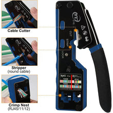 RJ45 Crimp Tool Kit Pass Through Cat6 Crimping Tool For Cat5 Cat5e Cat6 8P8C Connector, All-in-one Ethernet Crimper