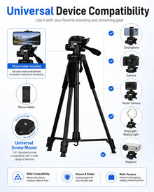 360° Camera Tripod Stand, Portable Photography Tripod for Phone, Telescope, Projector, Action Camera, Selfie, Live Streaming & V