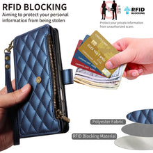 Flip Cover Embroidered Wallet Case for iPhone 18 Pro Max 17 Pro 16 Plus 15 14 13 Mini 12 11 Pro with Multiple Card Slots, Zipper for Coins, Portable Wrist Strap, Faux Leather Protective Case
