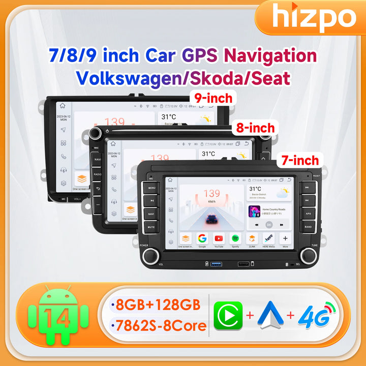 Hizpo 7"/8"/9" Car Stereo For VW/PASSAT/CADDY/POLO/BEETLE Multimedia Player Carplay Android Auto WIFI GPS Car Audio Radio 8-Core
