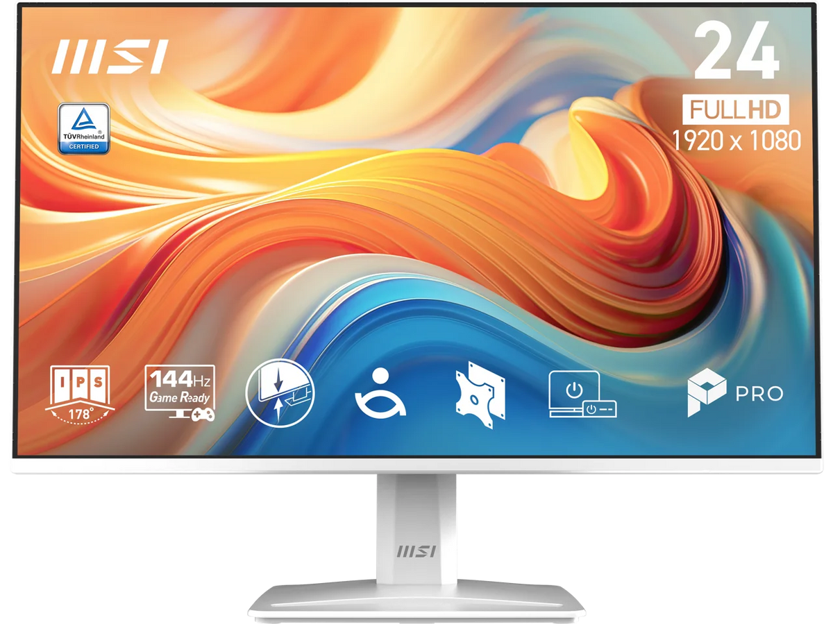 MSI 24" Full HD 144Hz IPS with Adaptive-Sync 1ms HDR Ready Built-in Speakers white computer monitor for both work and gaming MP243W E14