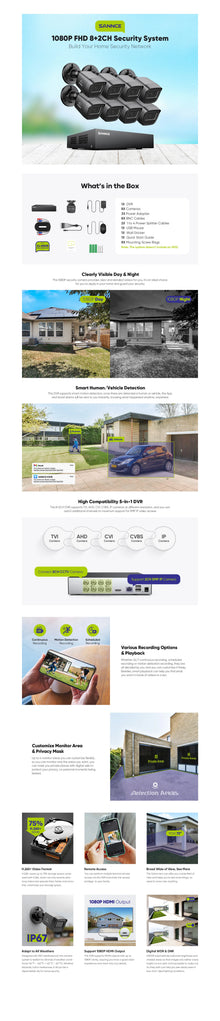 SANNCE 1080P Security Camera System 8CH Home Surveillance DVR Outdoor CCTV Camera with 100ft Night Vision Smart Playback