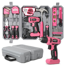 Hi-Spec Pink Electric Screwdriver Drills Kit Home Tool Kits Set Repair Electric Cordless Drills Complete Tool Box Kit Hammer