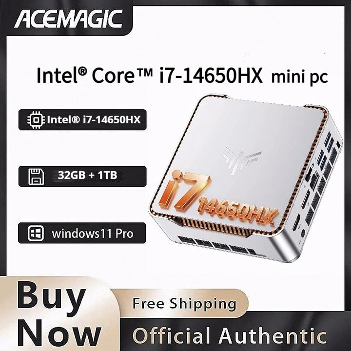 ACEMAGIC Mini PC Intel Core I7-14650HX 16C/24T up to 5.2GHz Windows 11 Pro 32GB DDR4 1TB NVMe SSD Triple 4K Display WiFi 6E BT5.