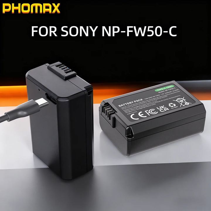 PHOMAX 2250mAh NP-FW50 NPFW50 Battery Type-C Direct Charge for Sony A6400 A6000 ZVE10 A6300 A 7 M2 A7R2 A6100 A5100 NEX-7 NEX-F3