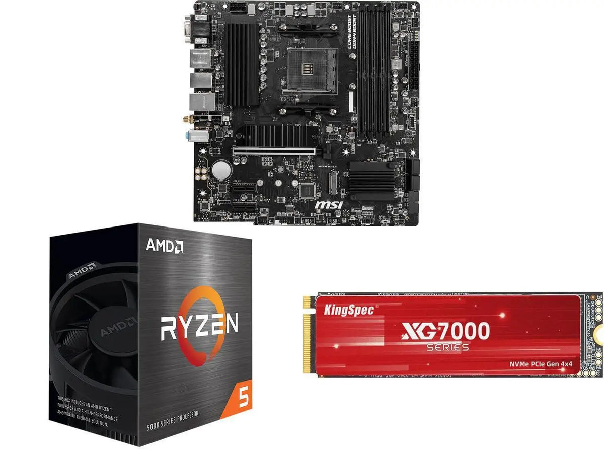 MSI PRO B550M PRO-VDH WIFI AM4 Micro ATX Motherboard, AMD Ryzen 5 5500 6-Core 3.6GHz CPU, KingSpec XG 7000 1TB M.2 PCIe Gen 4.0 NVME SSD, 7400MB/s read, 6600MB/s write, for PS5/PC/Laptop