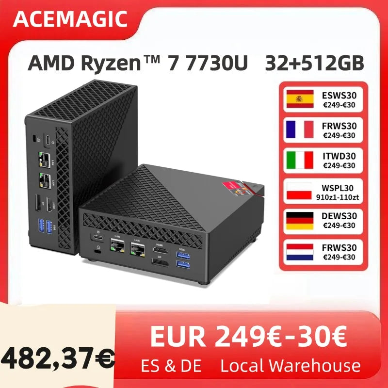 ACEMAGIC Mini PC AMD Ryzen 7 7730U 32GB DDR4 512GB SSD 6-Core up to 4.5GHz Portable  Desktop Computer Wifi6 4K Display Window11