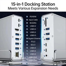15 in 1 USB-C Docking Station 4K HD Vertical Hub with Triple Monitor RJ45 1000M USB3.0/2.0 PD 100W SD/TF Audio 3.5mm for Mac Pro