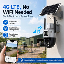 Solar 4G Security Camera 3MP+3MP Dual Lens PTZ IP66 Outdoor PIR Motion Detection V380 App No WiFi Wireless CCTV Camera Home Farm