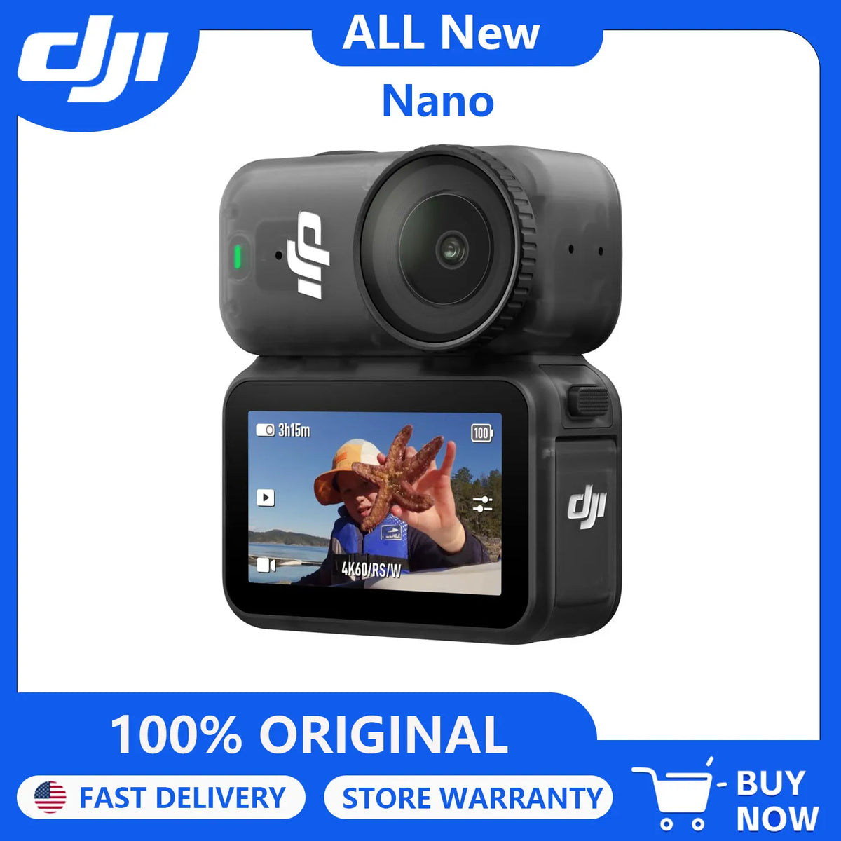 DJI Osmo Nano Standard Combo (128GB) - ALL New Small 4K/60fps Vlogging Camera with a 1/1.3″ Sensor, 143° Wide FOV Video, 200-Min Recording, Swift Content Transfer, Magnetic POV Cam 4K for Sports, Vlog