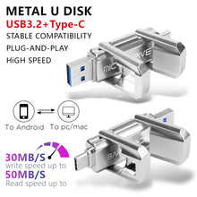 TYPE-C Dual interface Metal Pen Drive 32GB 64GB 128GB Waterproof USB 3.2 Rotating Structure USB Flash Drives Memory Stick U Disk