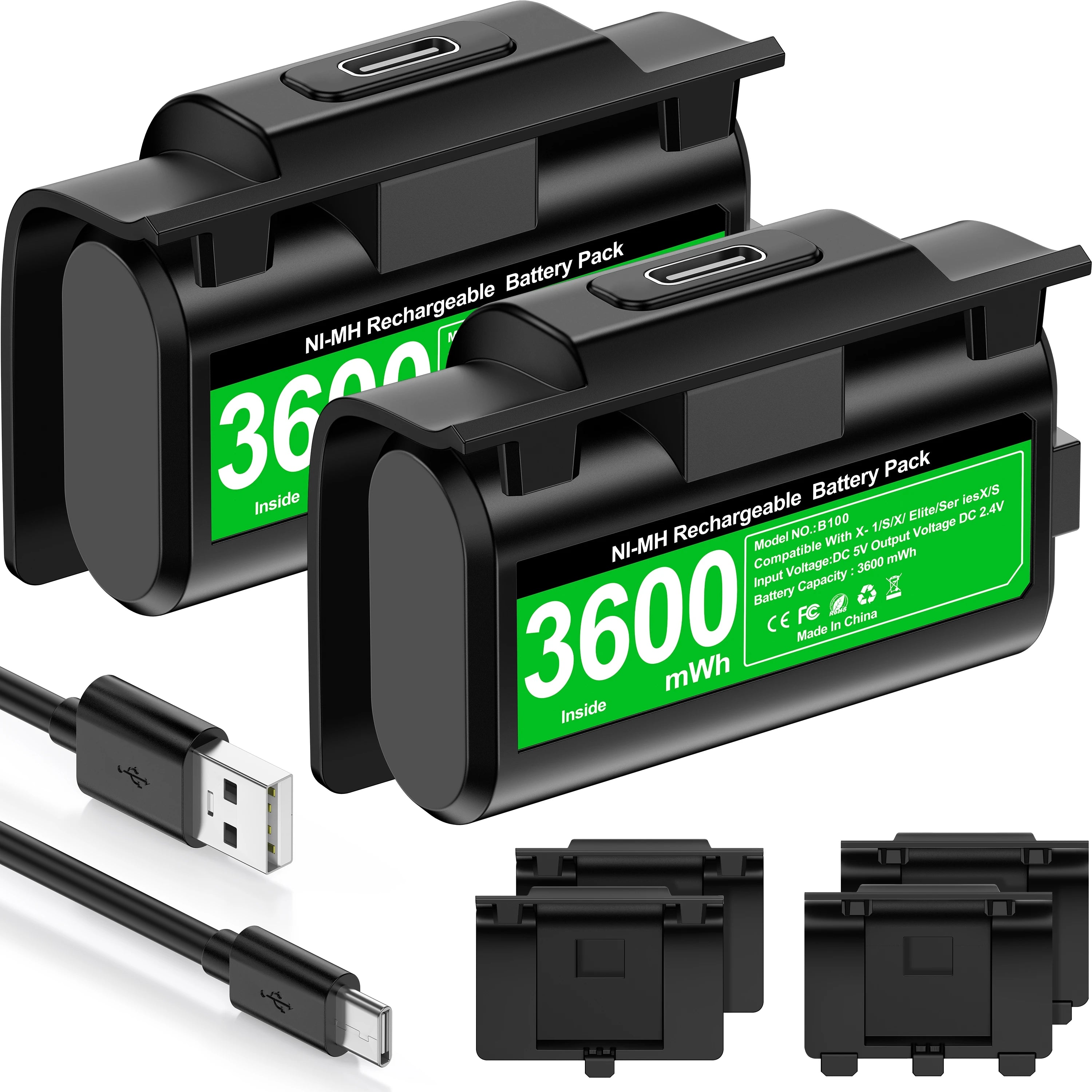 DinoFire Rechargeable 2x4800mwh Battery Packs For Xbox Series X/S ＆ Xbox One X/S Battery with Charging Cable
