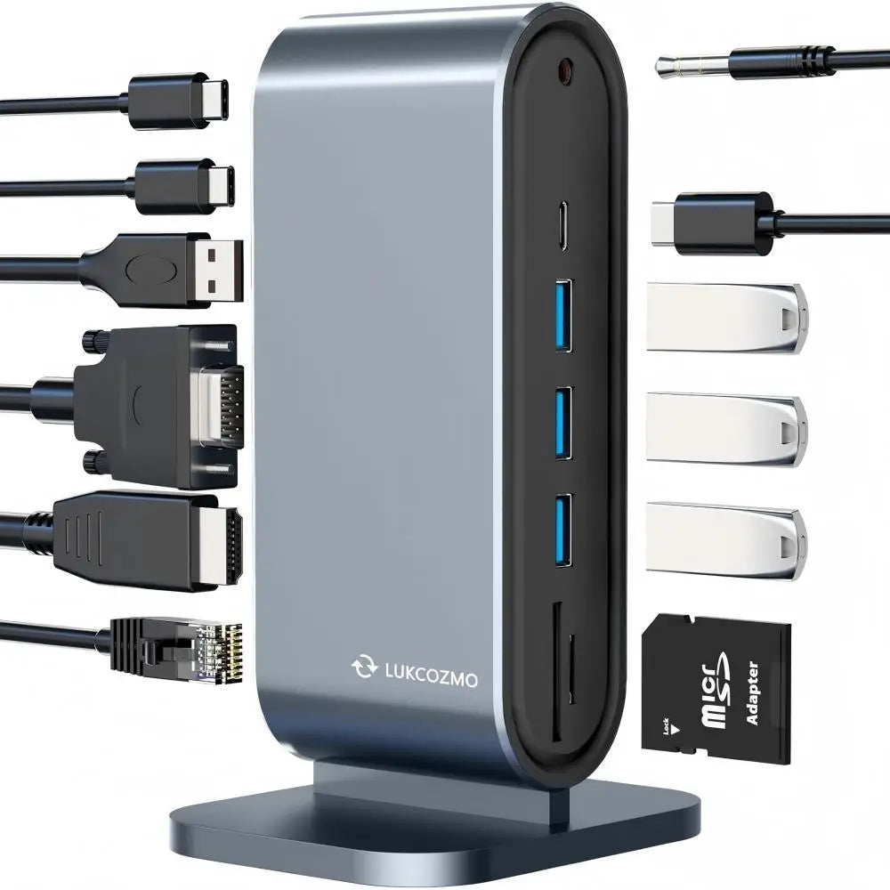 NULOXO 12-in-1 USB C Docking Station Dual Monitor, HDMI VGA 100W PD Hub with 4 USB 3.0 Ethernet Audio SD/TF for Mac/Windows