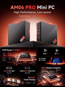 ACEMAGIC AMD Ryzen 7 7730U Mini PC 32GB RAM 512GB SSD Dual M.2 Triple 4K WiFi 6 High Performance Business Desktop PC Computer