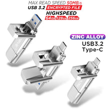 TYPE-C Dual interface Metal Pen Drive 32GB 64GB 128GB Waterproof USB 3.2 Rotating Structure USB Flash Drives Memory Stick U Disk