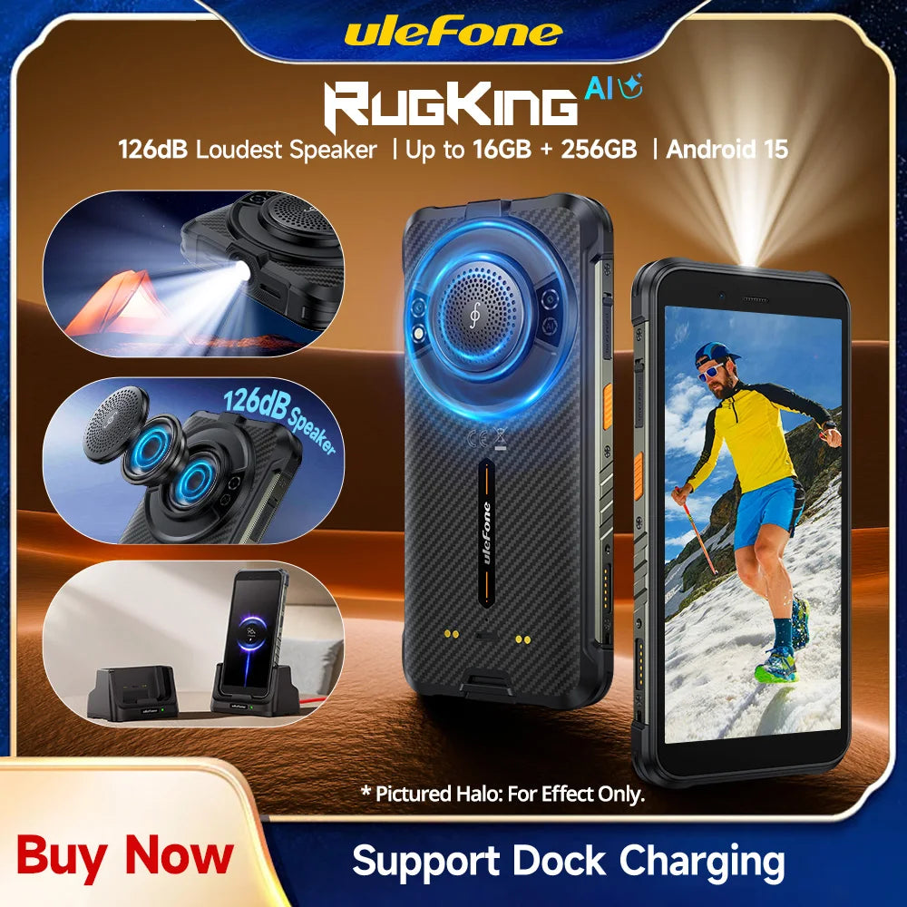 【Ships from US】Ulefone RugKing 4G Rugged Phone Android 15 Up to 16GB+256GB Waterproof Smartphone 9600mAh NFC Global Version