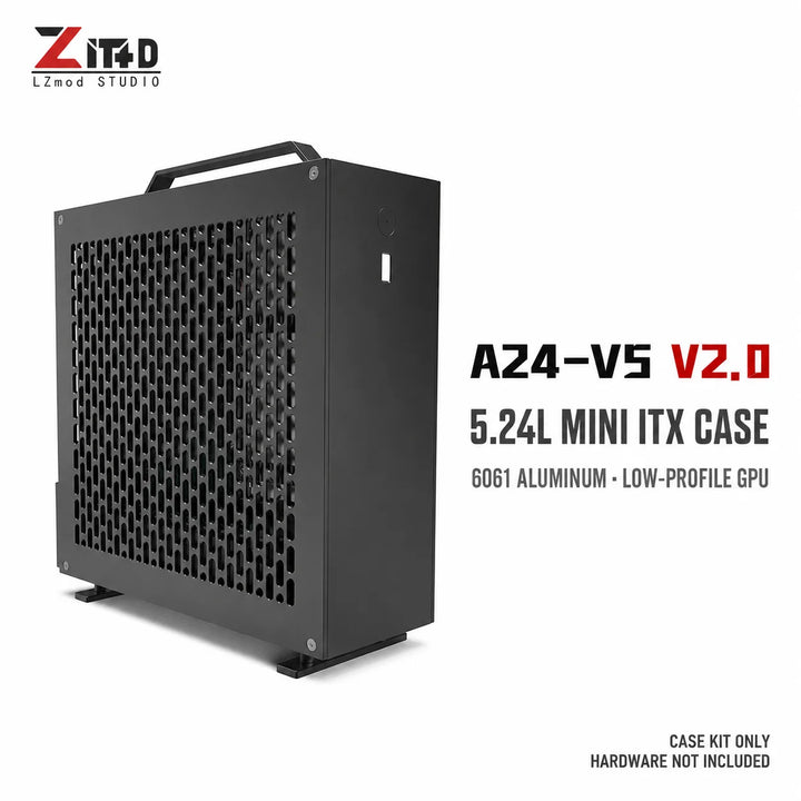 A24-V5 V2.0 5.24L Mini ITX Case 6061 Aluminum SFF PC Chassis for Low Profile GPU FLEX 1U PSU 220mm Graphics Card