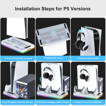 GAMINJA P58 RGB Cooling Stand For PS5 Slim Console Gamepad Charging Base Headset Hook Game CD Storage Rack For PS5 Disc&Digital