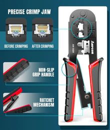 AMPCOM Ethernet Crimping Tool Kit for CAT6/CAT5e RJ45 Connector with Wire Stripper/Punch Down Tool/TEL/LAN Cable Tester