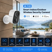 Cámara de seguridad para el hogar 4K con WiFi, inalámbrica para exteriores, magnética, con batería, 5MP, cámara IP CCTV para hogar inteligente con detección PIR para exteriores