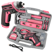 Hi-Spec Pink Electric Screwdriver Drills Kit Home Tool Kits Set Repair Electric Cordless Drills Complete Tool Box Kit Hammer