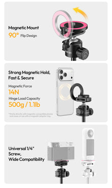 Ulanzi MT-44M 1.49M Magsafe Tripod Stand for Iphone Android Smartphone Camera DSLR Selfie Stick with 360° Ballhead for Vlog Live