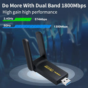 Adaptador WiFi 6 USB FENVI 1800Mbps de doble banda 2.4G/5GHz, receptor WiFi inalámbrico, tarjeta de red tipo Dongle USB 3.0 para portátil y PC con Win 10/11