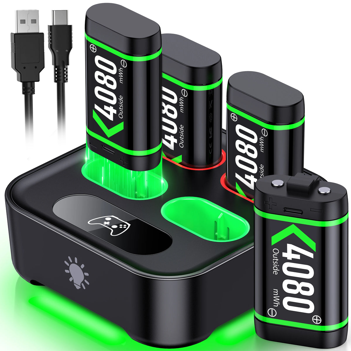 Batería recargable para mando de Xbox One, 4 baterías de 3600 mWh para accesorios de carga de Xbox One/Xbox Series X/S