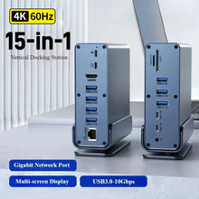 15 in 1 USB-C Docking Station 4K HD Vertical Hub with Triple Monitor RJ45 1000M USB3.0/2.0 PD 100W SD/TF Audio 3.5mm for Mac Pro