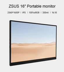 ZSUS  16" 2K Portable Monitor 100%sRGB 1600P IPS Screen Travel Gaming Computer Display for Steam Deck Laptop Switch PS4 PS5 Xbox