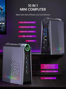 AMD Ryzen 7 H255 Mini PC 16GB LPDDR5 512GB SSD WiFi 6E BT5.2 Desktop Computer Windows 11 Pro 4K Triple Display Small Form Gaming