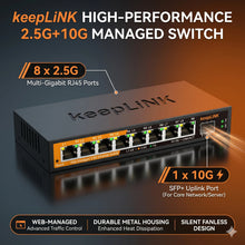 KeepLiNK 9-Port 2.5G Web Managed Switch | 8x 2.5GbE + 1x 10G SFP+ Uplink | Multi-Gigabit Network Ethernet IGMP Snooping