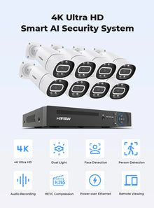H.View 4K 5Mp 8Mp Poe CCTV Security Camera System Home Video Surveillance Kit 8Ch NVR Audio Outdoor IP Camera XMEYE App