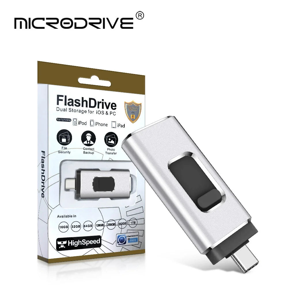 4 in 1 USB Flash Drive 64GB High Speed Micro USB Stick OTG Type-C Pen Drive 32GB 128gb 256gb Memory Stick for iphone Samsung