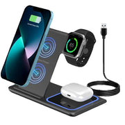Soporte de carga inalámbrica rápida 3 en 1 de 15 W, estación de carga plegable para iPhone 17-11, Apple Watch 9 8 7 6 5 y AirPods Pro