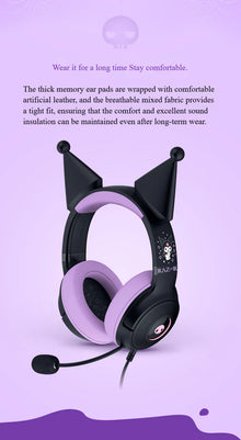 Razer x Sanrio Kuromi Edition Cute Cat USB Wired Over-Ear Gaming Headphones Gift