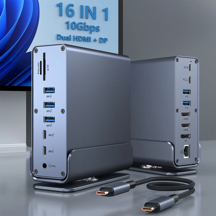 FC&EC 15/12 in 1 Hub Type-C Docking Station 4K@60Hz HDMI DisplayPort USB A RJ45 SD TF Audio Port Adapter for Macbook Pro Laptop