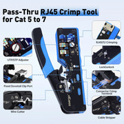 Kit de herramientas para crimpar RJ45 Pass Through ZoeRax CAT7/CAT6, probador de cables de red, herramienta de impacto, pelador y cortador, conectores CAT6/CAT5.
