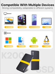 KODAK Original X200 External SSD Hard Drive HD Externo USB3.1 Portable SSD 256GB 512GB 1TB 2TB For Laptops Smartphone PC TV
