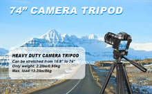 Camera Tripod, 74" DSLR Camera Tripod with 1 QR Plates for Sony/Nikon/Canon, Lightweight Video Tripod Stand